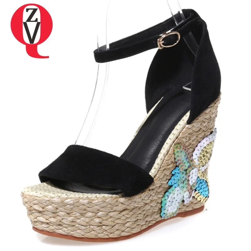 

ZVQ shoes women summer newest fashion open toe kid suede women sandals outside super high wedges platform buckle ladies shoes