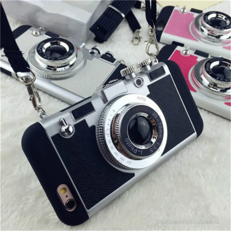 

Luxo Retro 3D Camera Estilo Padrao Rigido PC Prova Choque Caso Capa Protetora Telefone Para iphone X XS 5 5S SE 6 6S Plus 7 8