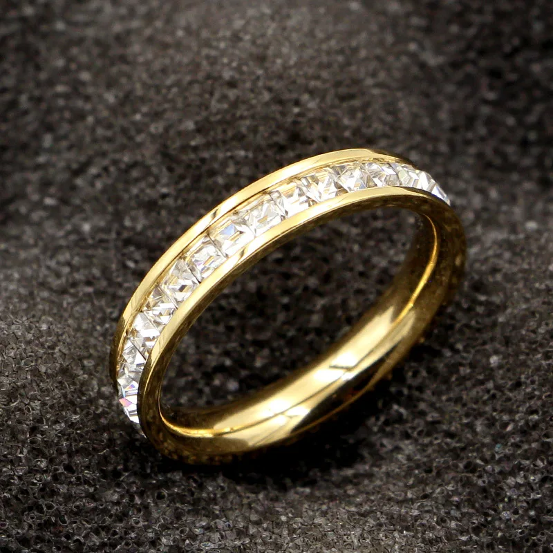 FYSARA однорядные Австрийские кристаллы Квадратные Кольца для женщин ювелирные изделия титановая сталь Розовое золото циркония роскошные кольца для влюбленных