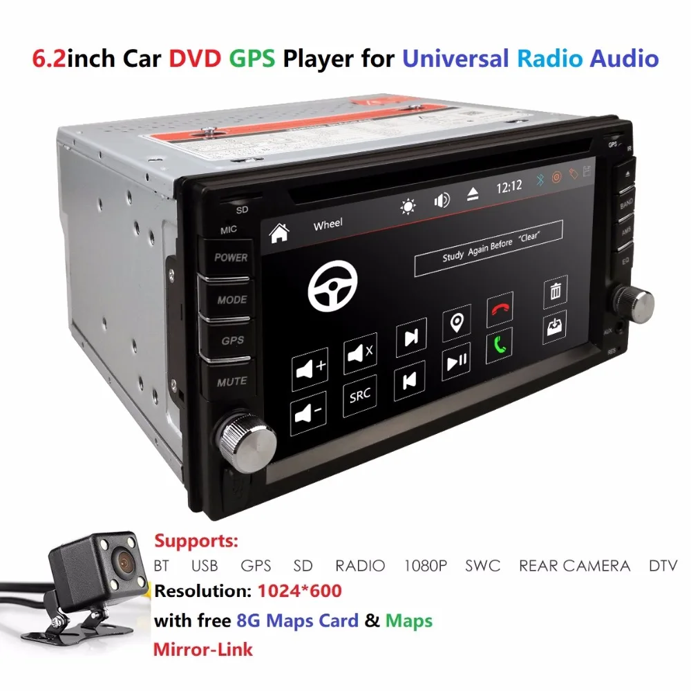 

Auto Radio 6.2 Inch 2DIN Universal Car DVD player GPS Stereo Audio Head unit Support DAB RDS SWC BT MAP CAMERA Car Multimedia SD