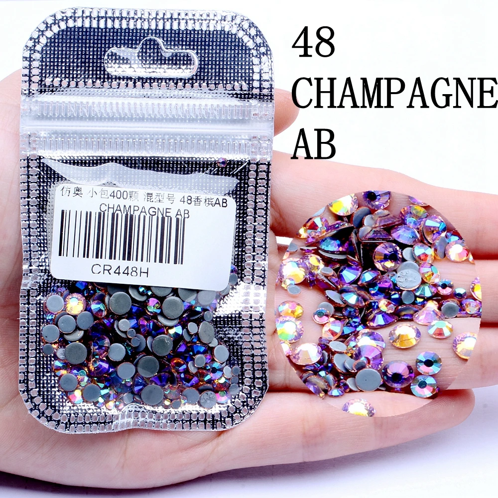 Смешанные размеры 400 шт./упак. все AB Цвета Hotfix Flatback Стразы для ногтей Rhinestoens для дизайна ногтей 3D украшения для ногтей украшение драгоценных камней - Цвет: CHAMPAGNE AB