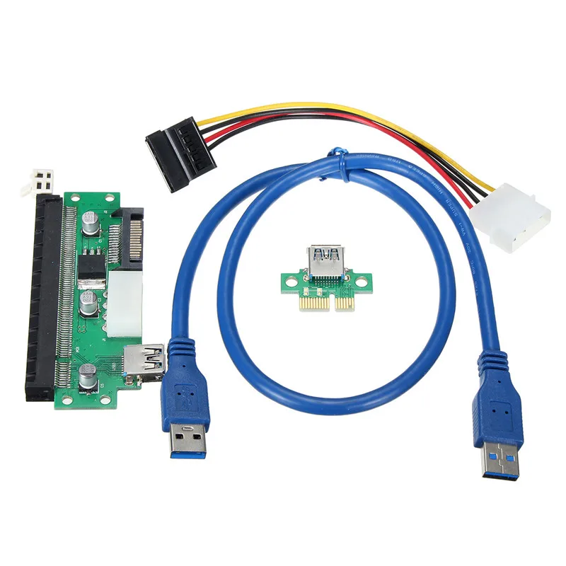 

5pcs USB3.0 PCI-E Express 1x To 16x Extender Card Riser Adapter W/ POWER Cable + USB3.0 Extender Cable SATA 15 Pin to 4Pin Cable