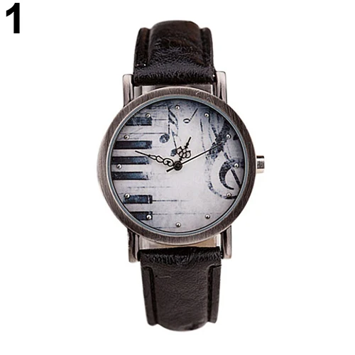 Image Creative Unisex Retro Notes Piano Pattern Dial Faux Leather Quartz Wrist Watch Store 51