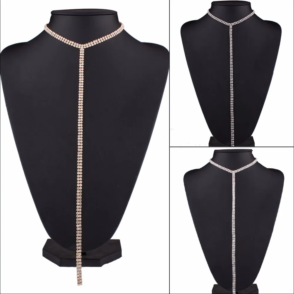 Long Tassel Simple Crystal Rhinestone Choker Necklace