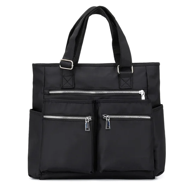 Casual Women Travel Top- handle Bag Nylon Trip Shoulder Bag Solid Mummy Waterproof Handbag Portable Big Tote purse black