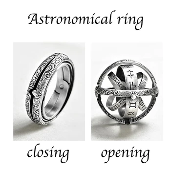 

Silver Astronomical Ring for men women metal ball Creative Complex Rotating Cosmic Finger mood ring men fashion jewelry gifts