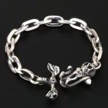 Готический панк череп цепь браслет с застежкой «тогл» для Для мужчин Серебро 925 пробы толстые мужской браслет-цепочка Прохладный тайский Серебряные ювелирные изделия