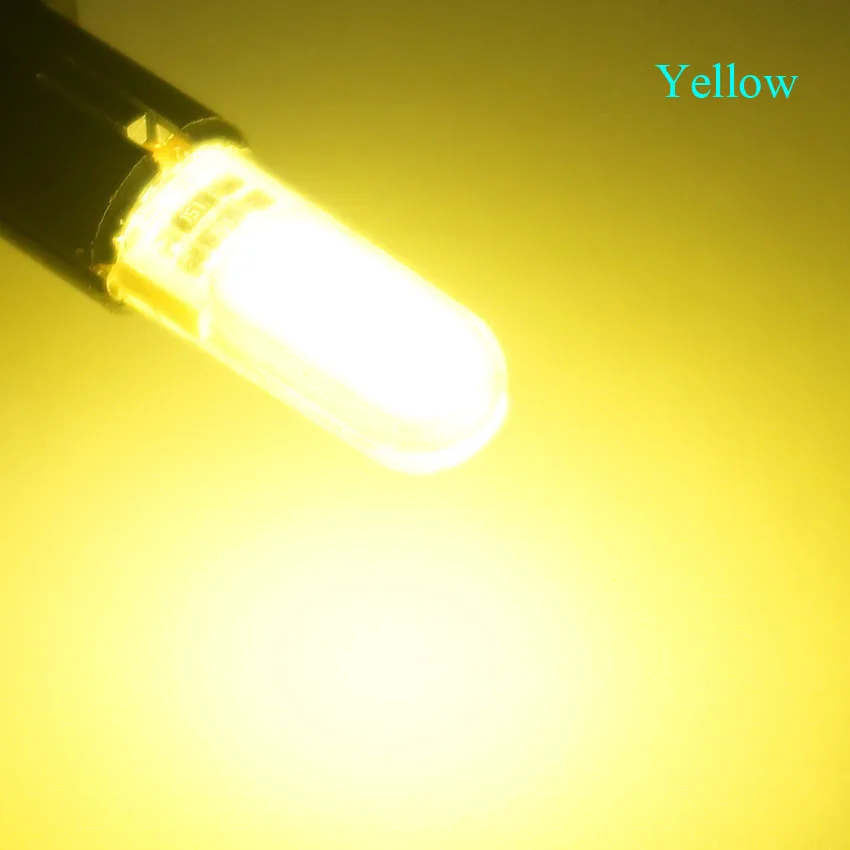 Цвет: желтый 2 шт T10 W5W 194 147 501 COB 12 Светодиодный силиконовый водонепроницаемый клиновидный светодиодный габаритный автомобильный фонарь для чтения, купольная лампа, автомобильная парковочная лампа, DC 12V - Испускаемый цвет: Цвет: желтый