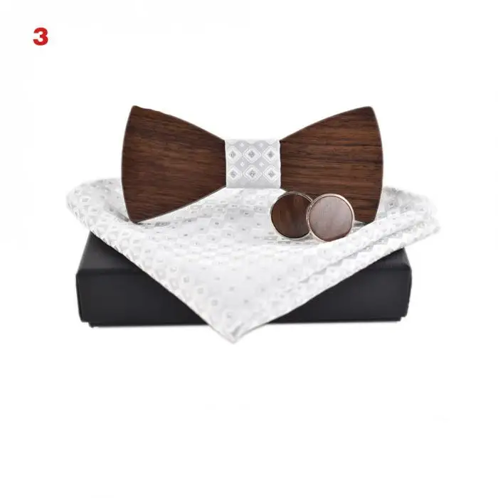 Мужские деревянные галстуки-бабочки ручной работы + запонки + носовой платок, набор аксессуаров для свадебной вечеринки KS-доставка