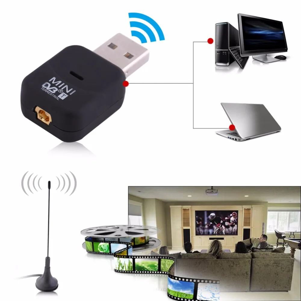 Мини USB DVB-T цифровой наземный ТВ приемник тюнер Ключ OSD MPEG-2 MPEG-4 с антенной пульт дистанционного управления CD для портативных ПК