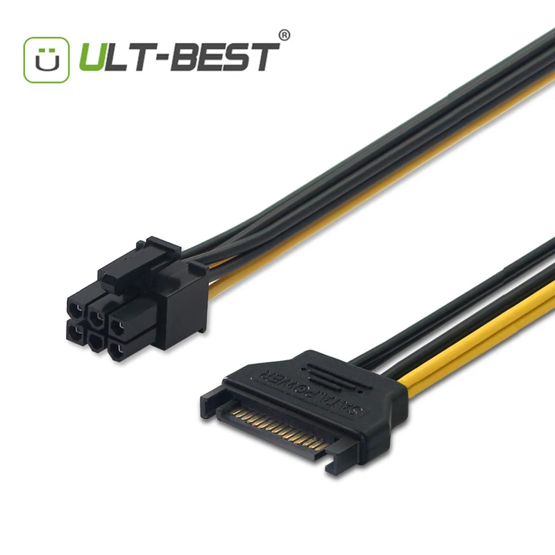 ULT-Best 20CM SATA Mining Riser Power Cable Serial ATA 15pin to 6 Pin PCI-E PCIE Express Graphics Converter Adapter Cables