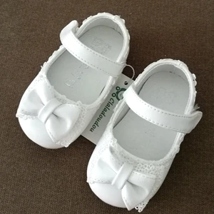 Обувь для девочек 0-4 лет, детская обувь из искусственной кожи с розовым бантом, Белая обувь для маленьких девочек на день рождения, платье на плоской подошве для девочек - Цвет: white