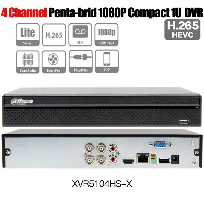 

DH XVR5104HS-X 4 Channel Penta-brid 1080P Compact 1U Digital Video Recorder H265 Smart Fan Plug Play 4ch ONVIF XVR Coax Audio