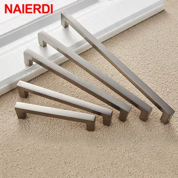 NAIERDI Kitchen Door Handles Cabinet Handles Drawer Knobs Aluminum Alloy Wardrobe Door Handles Brushed Modern Style Hardware