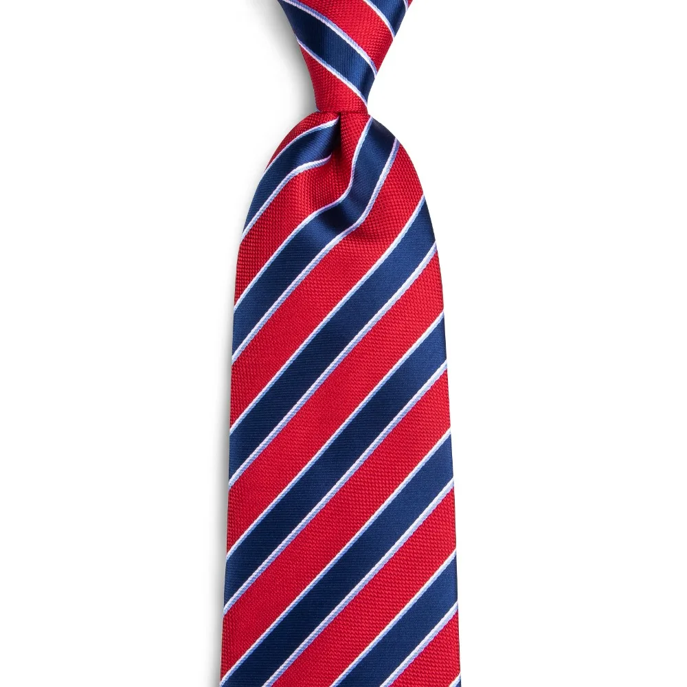 DiBanGu классический красные, синие в полоску Для мужчин галстук с носовой платок запонки 100% шелковый галстук 8 см Широкий модные галстуки для