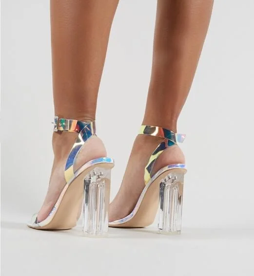 chunky heel clear sandals