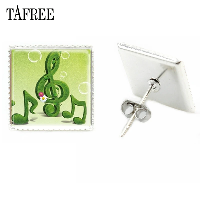 TAFREE Лидер продаж музыкальный лист Примечания квадратная серьга простой дизайн Музыкальная нота кабошон купол Женские аксессуары MT25