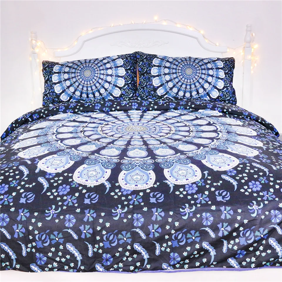 

Awesome ! Blue Mandala bedding set duvet cover + pillow case, bed linen clothes cover Twin Full Queen King size