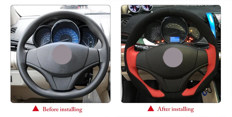 Черный замшевый красный кожаный автомобильный чехол на руль для Toyota Vios