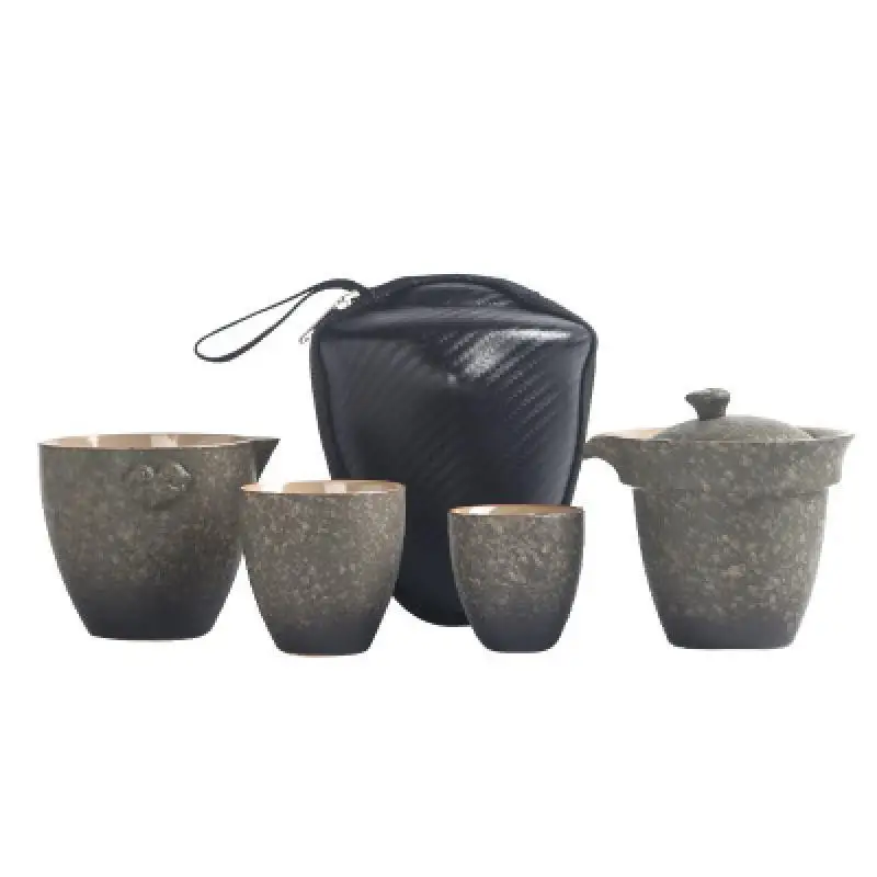 

Chinese Kung Fu Tea Set Men Women Durable Retro Gaiwan Teaware For Business Handmade Ceramic Puer Teaset Kettle With Travel Bag