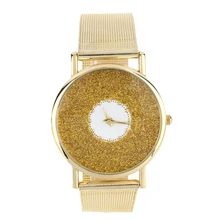 Moda Lady Women Watch Rodada Brilhante Concha de Metal de Malha de Aço Inoxidável Pulseira de Quartzo Vestido Relógios Relogio feminino
