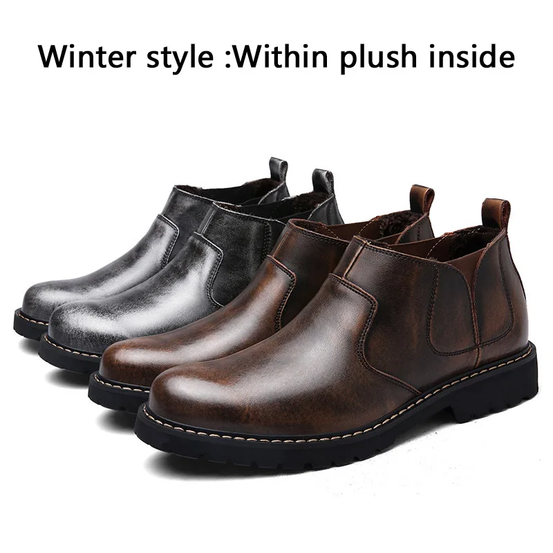 GILAUGH/ г.; зимние теплые мужские ботинки; модные ботинки «Челси» с подкладкой из байки; кожаные ботильоны ручной работы