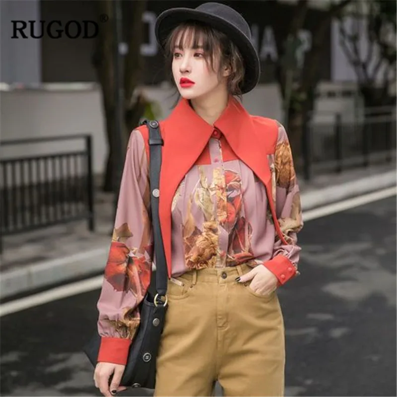 

RUGOD Vintage Elegant Women Blouse Print Sailor Collar Casual Women Tops 2019 Spring Women Shirts blusas mujer de moda 2018