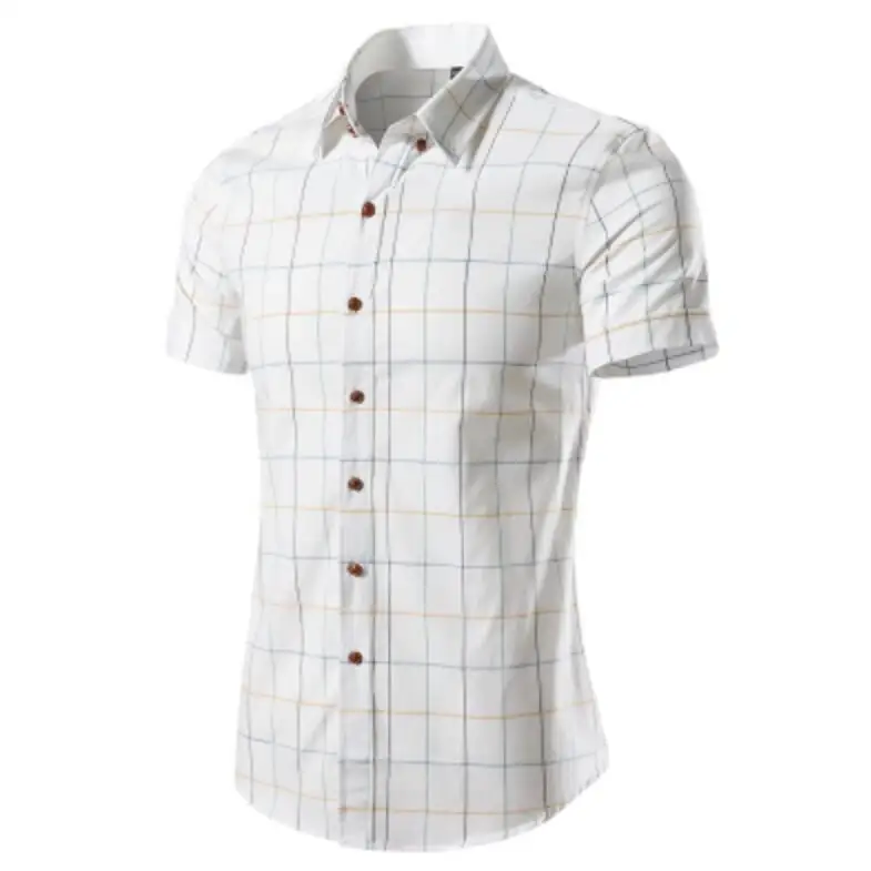 T-Bird рубашка Для мужчин короткий рукав Рубашки в клетку Camisa Masculina летний Для мужчин платье Модная британский стиль мужские рубашки - Цвет: White shirt
