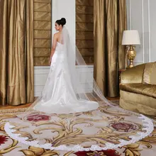 3 м свадебная фата новая Длинная Вуаль один слой Тюль Свадебная Фата Мантилья Соборная аппликация Край свадебная фата с гребнем V806