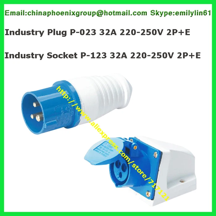 IP44 cee industrial plugs and socket 32A 220 250V 2P+E P 023/123 blue
