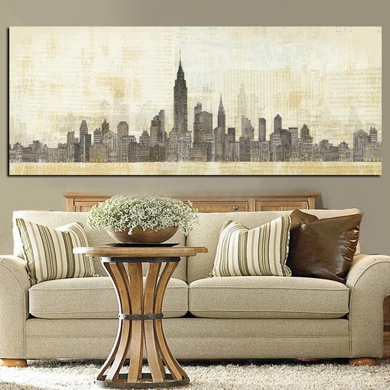 Print Abstract New York Manhanta Skyline City Architecture Building Oil Painting on Canvas Wall Picture Poster For Living Room (3)