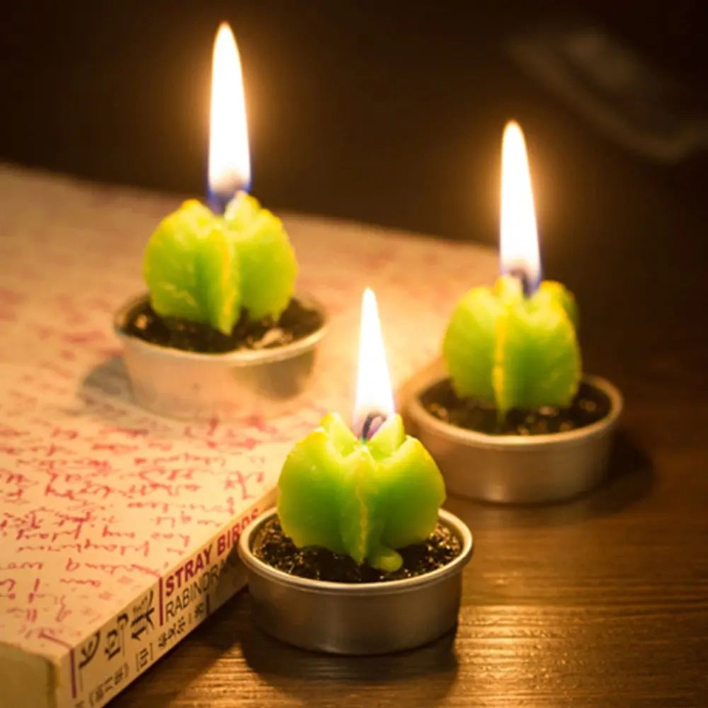 6Pcs/set Decorative Tea Light Candles Non-spill Cactus Candle for Xmas Party Wedding Decoration Birthday durable | Дом и сад