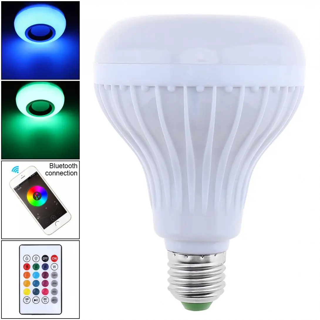12W 100-240V E27 RGB Bluetooth Динамик светодиодный лампы светильник работы в режиме воспроизведения музыки Беспроводной светодиодный светильник с 24-мя клавишами дистанционного Управление для дома шоу-рум
