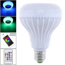 12W 100-240V E27 RGB Bluetooth Speaker LED Bulb Light Music Playing Wireless LED Lamp 24 Key Remote Control for Home Showroom