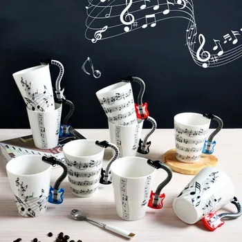 

Wholesale Guitar Ceramic Cup Personality Music Note Milk Juice Lemon Mug Coffee Tea Cup Home Office Drinkware Unique Gift