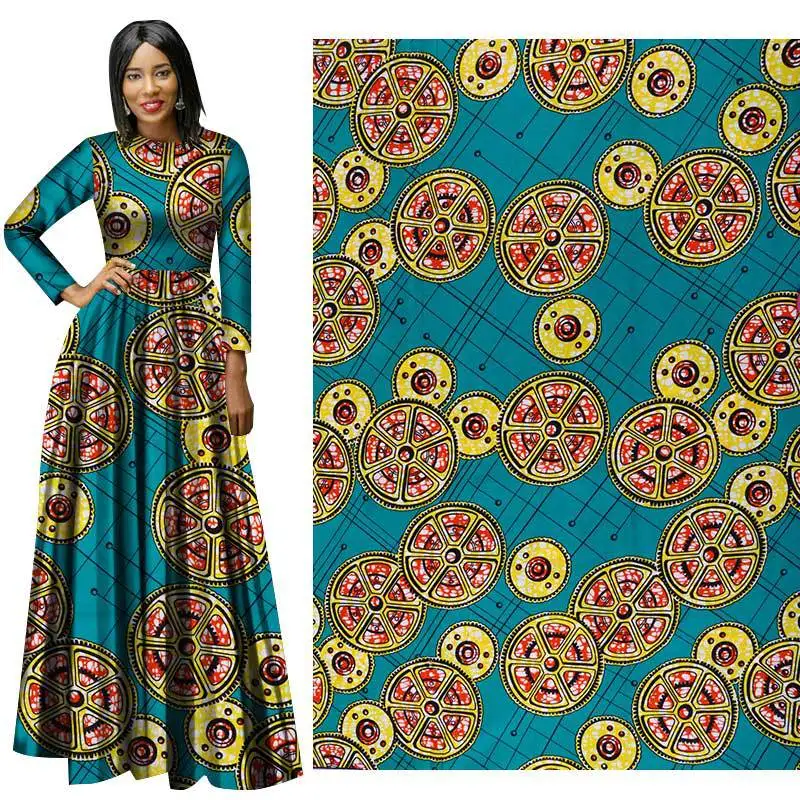 

2019 hot national wind cotton fabric dress suit pants printed cloth plain wheel printing fabric green new wholesale 116cm wide