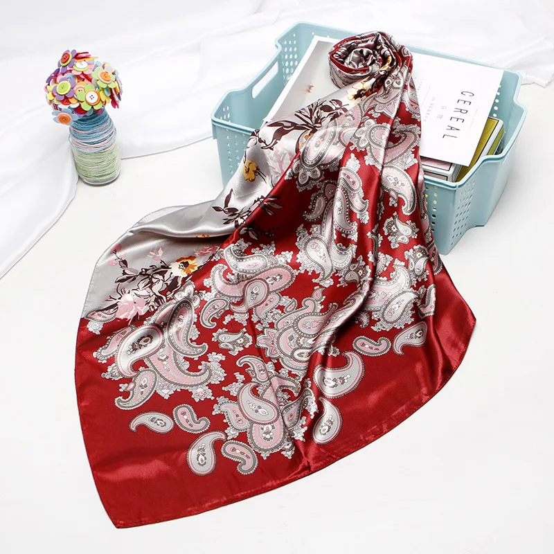 

Fashion Hair Scarf For Women Neckerchief Print Silk Satin Hijab Scarfs Female 90cm Square Shawl Headband Scarves For Ladies 2019