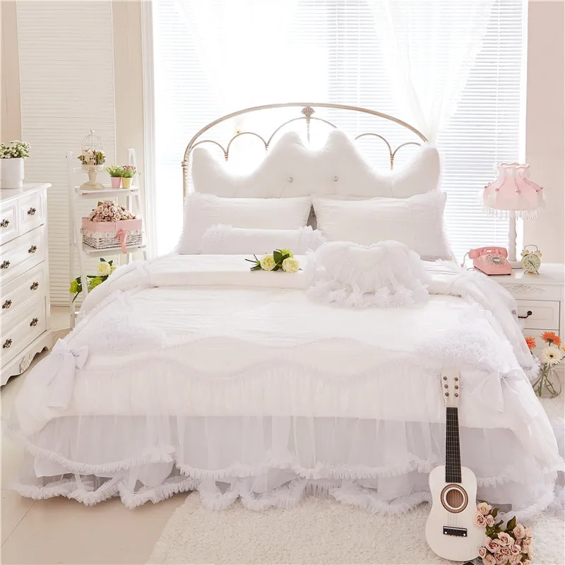 4/6pcs 100% Cotton white Princess Jacquard Girl Textile lace Bedskirt Pillowcase Twin Queen King Size Duvet Cover Bedding Set 4/6pcs 100% Cotton white Princess Jacquard Girl Textile lace Bedskirt Pillowcase Twin Queen King Size Duvet Cover Bedding Set