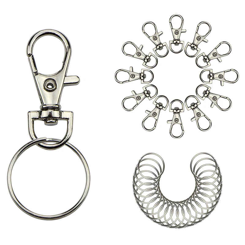 New Metal Lobster Trigger Swivel Clasp Hooks Clip Buckle Jewelry Making Arts Crafts Keychain (30pcs Clasps +30pcs Ping )