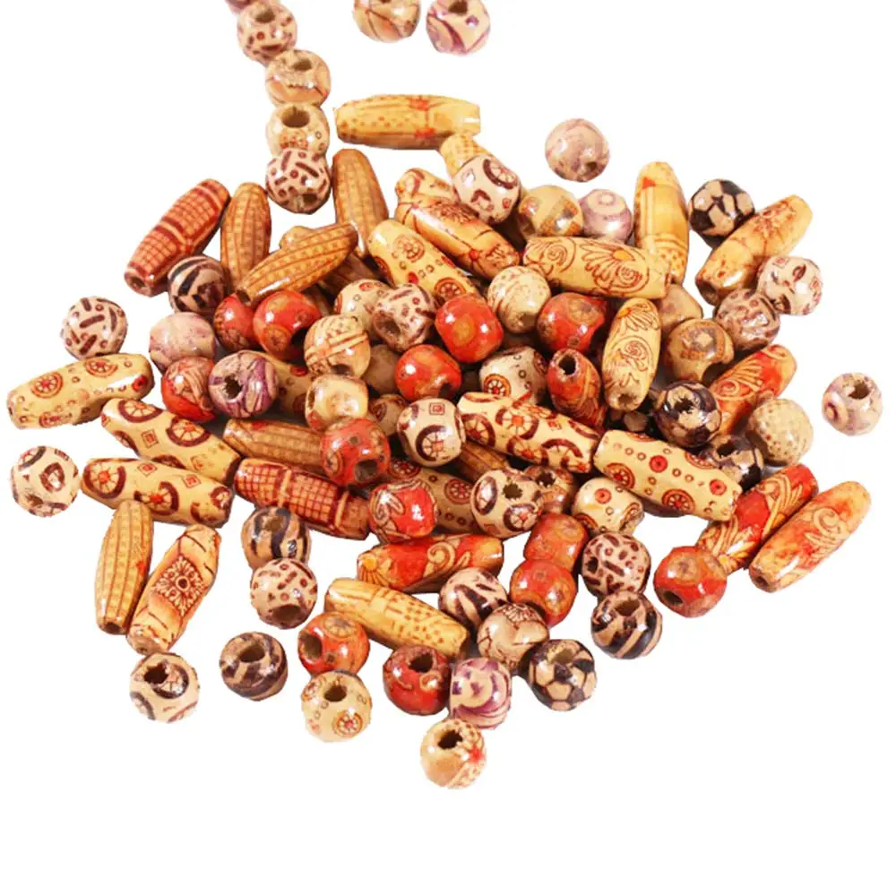 

300 Pieces 2 Sizes Mixed Printed Wood Beads Large Hole Bead DIY Jewelry Accessories Make Necklace Bracelet Macrame Craft Project