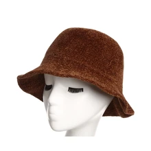 Краткое издание синель плюшевые котелок Осень Зима трикотажные модные элегантные модные кепки Burr Рыбацкая шляпа для женщин