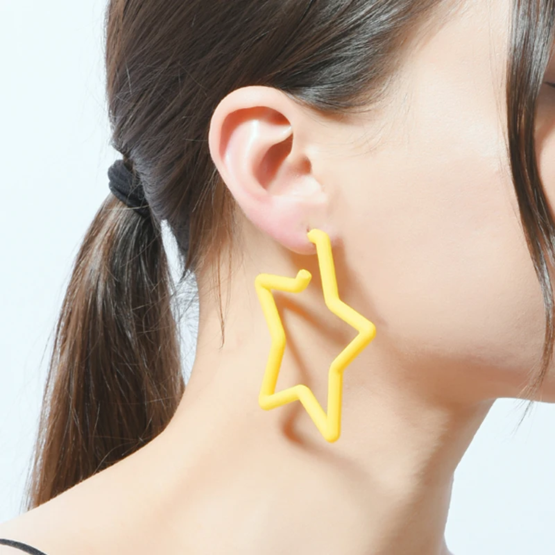 

Wuli&baby Star Shape Yellow Green Hoop Earrings 2019 Women Big Statement Earrings