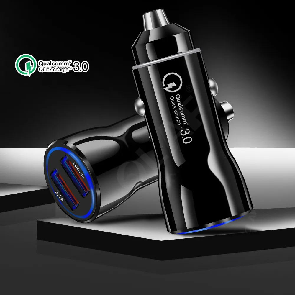أولاف 3.1A سريعة تهمة 3.0 شاحن سيارة الهاتف المحمول المزدوج Usb شاحن سيارة كوالكوم Qc 3.0 سريع محول الشحن USB شاحن سيارة