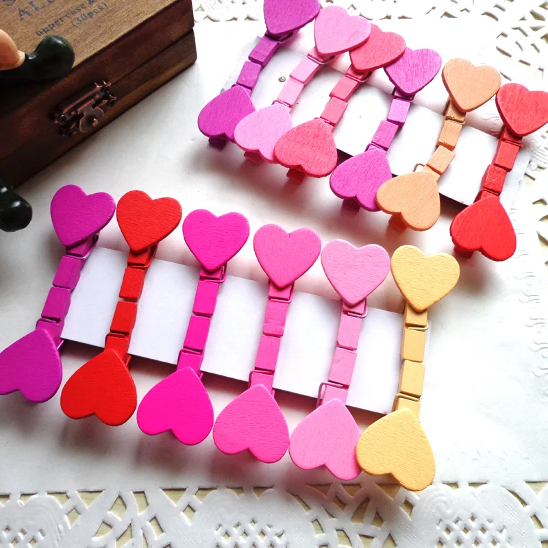 12 шт красочные деревянные зажимы в форме сердца для фото прищепка ремесло креативные декоративные зажимы деревянные колышки 3,5x2,3 см