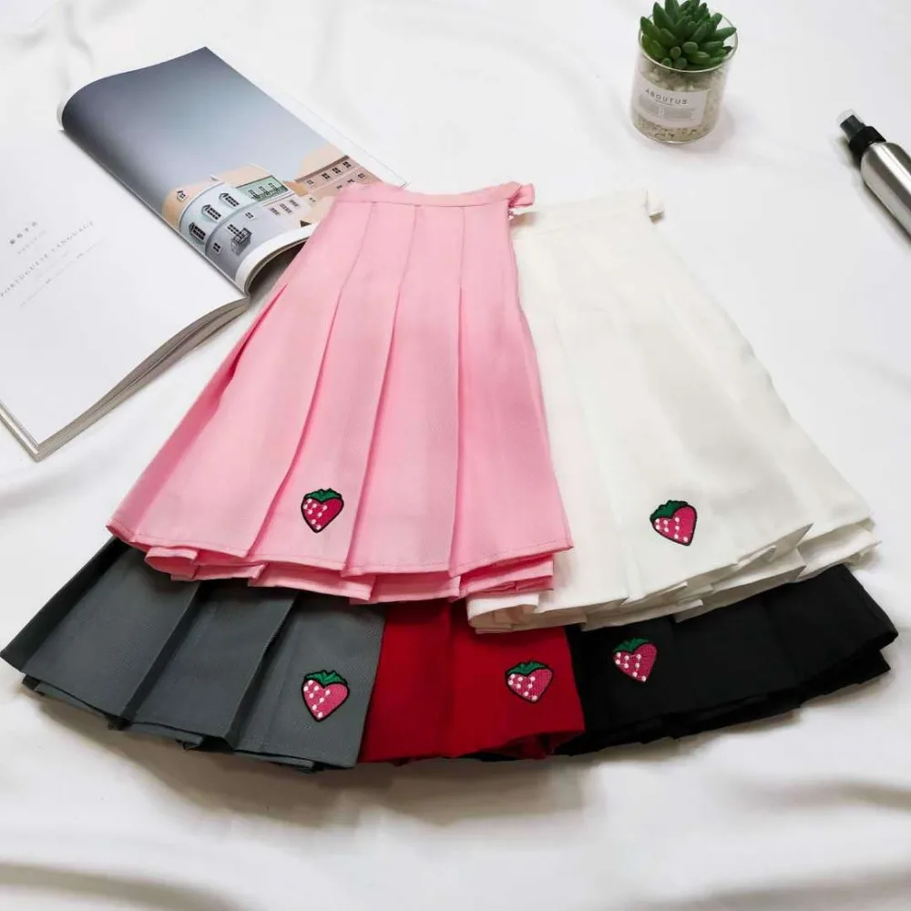 Kawaii Женская юбка плиссированная вышивка элегантный дизайн юбки Харадзюку Лолита Saia Милая школьная форма Faldas дамы Jupe