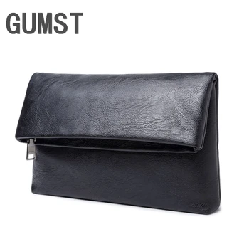 

GUMST Fashion Men Folding PU Leather Clutch Bag Leisure Portable Handbag for Men Business Documents Masculina Wrist Bags