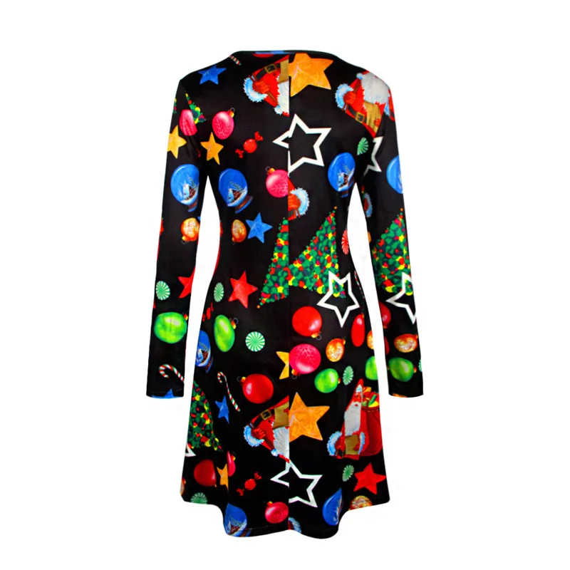 4XL 5XL Large Size Dress Casual Printed Cartoon Christmas Dress Autumn Winter Long Sleeve A-line Dress Plus Size Women Clothing