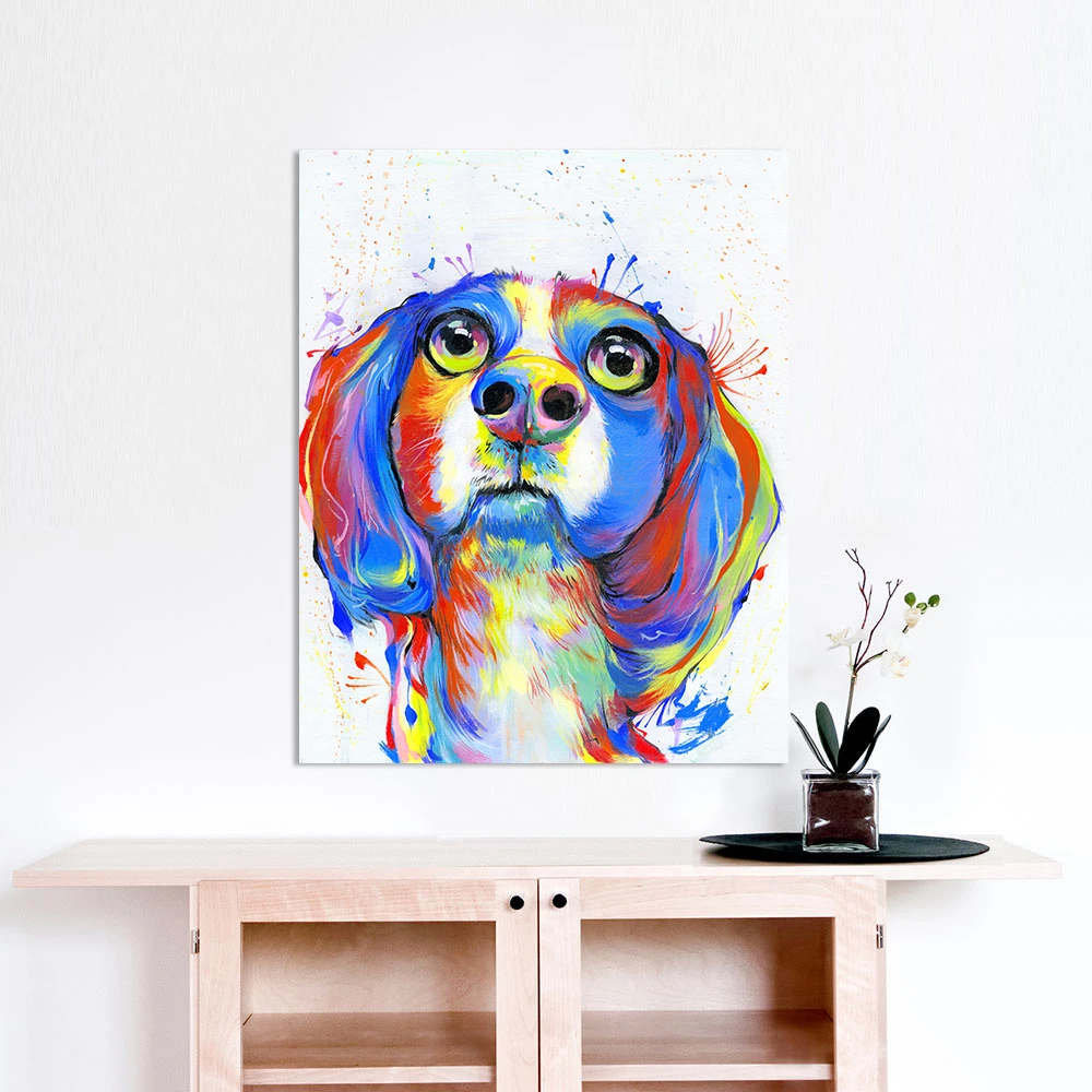 QKART Wall Art Animal The Cute Dog Painting Home Decor Wall Pictures For Living Room No Frame Canvas Painting Posters and Prints