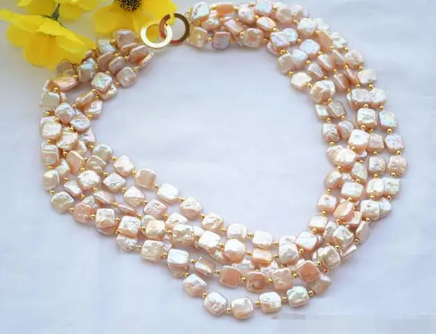 

song voge gem nanJ1721 5strands NATURE pink square coin freshwater pearl necklace