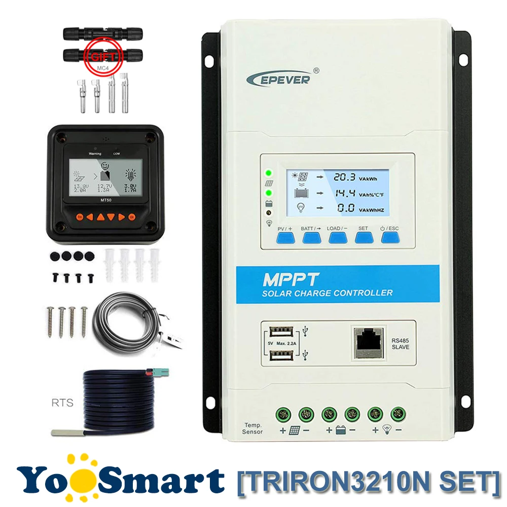 

EPever TRIRON MPPT 30A Solar Controller 12/24VDC Auto Common Negative LCD Dual USB And MT50 TS-R WIFI Optional With Free MC4
